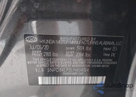 2020 Hyundai Elantra Value Edition z USA, uszkodzony, nr VIN 5NPD84LF0LH604124